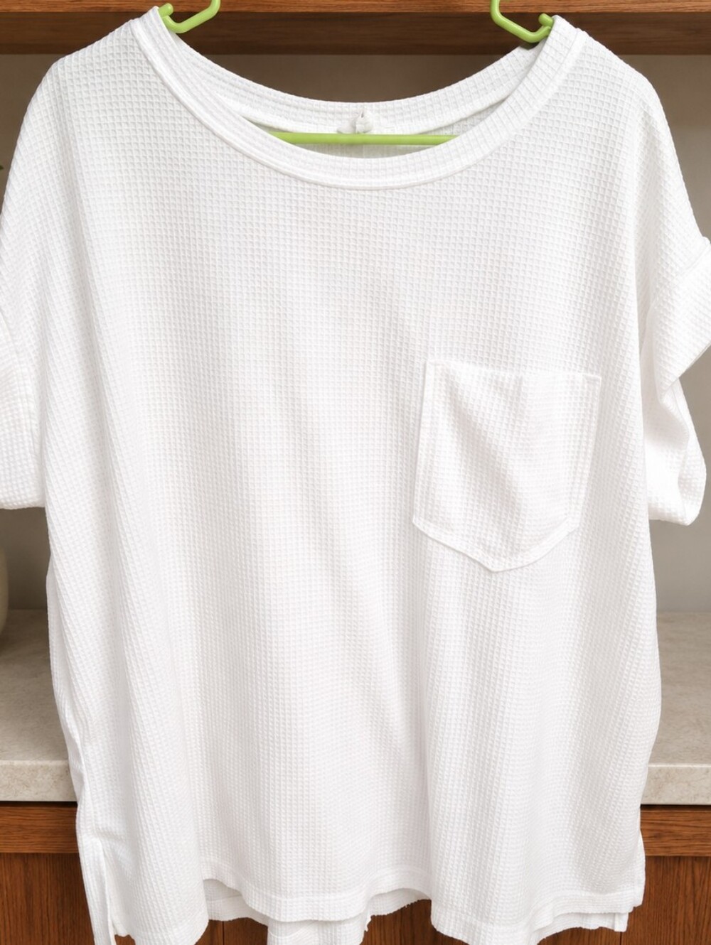 ANDREE BY UNIT White Waffle Knit Short Sleeve Top